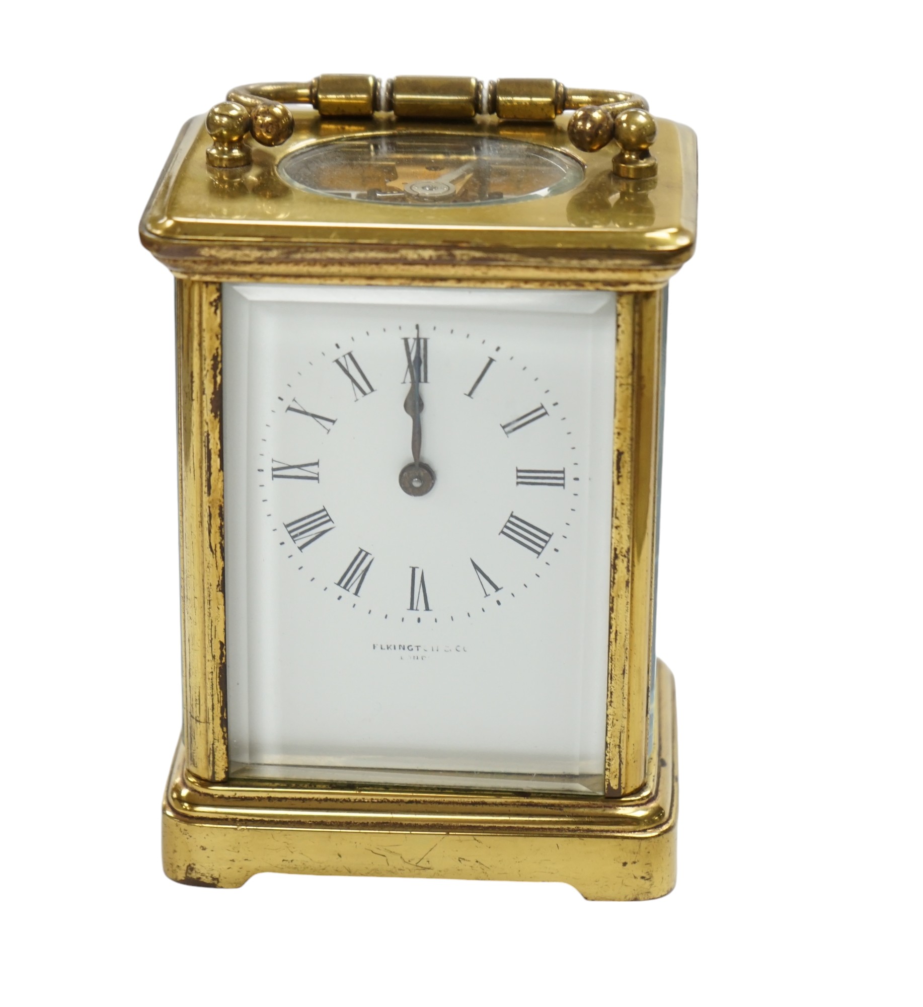 A carriage timepiece, dial stamped Ellington and Co, (with purchase receipt), 10cm high. Condition - case fair, not tested as working